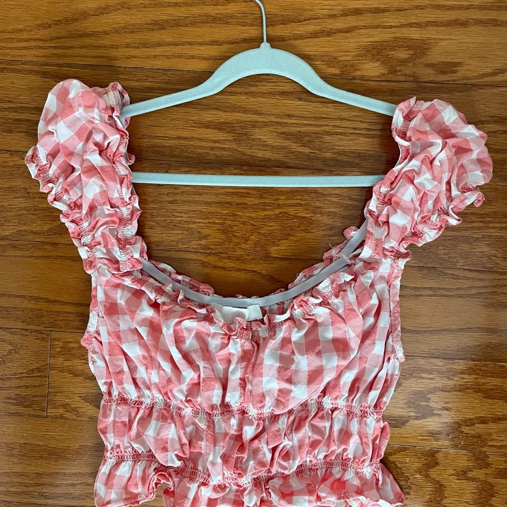 Pink Gingham Ruffle Top